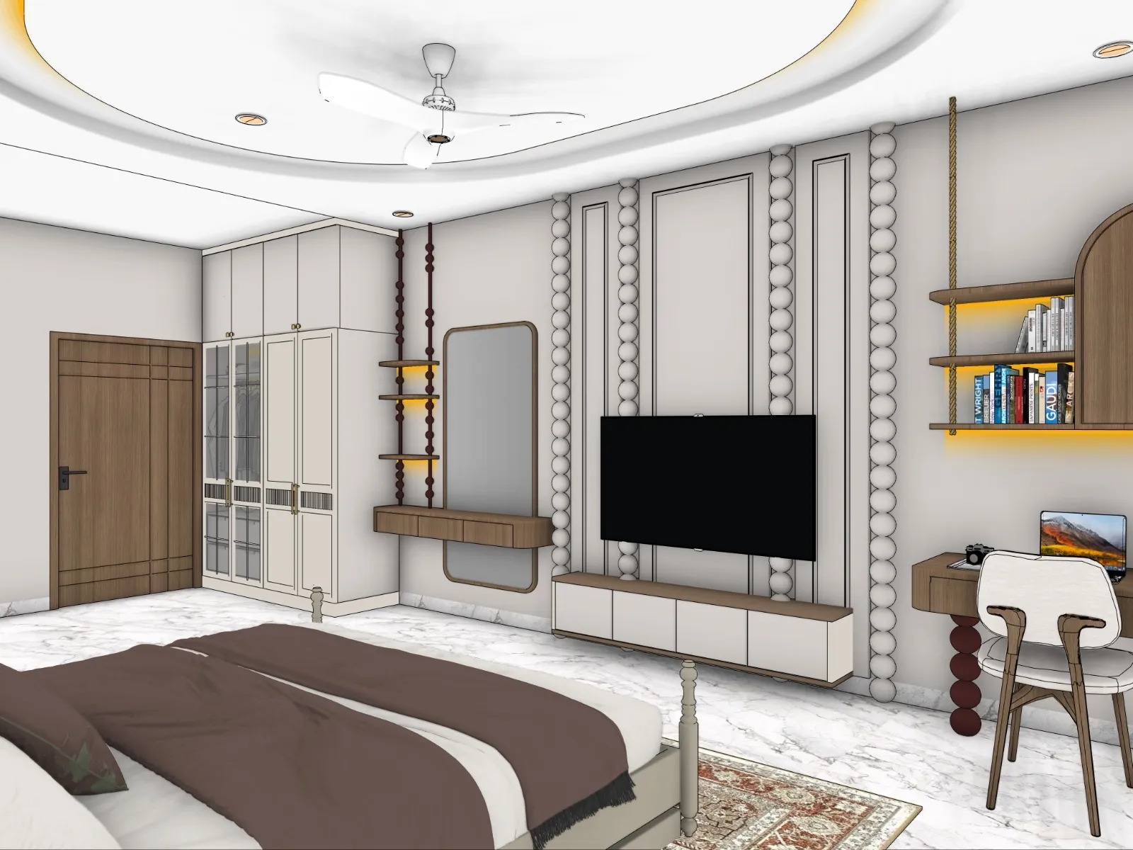 Wide SketchUp screenshot of the master bedroom