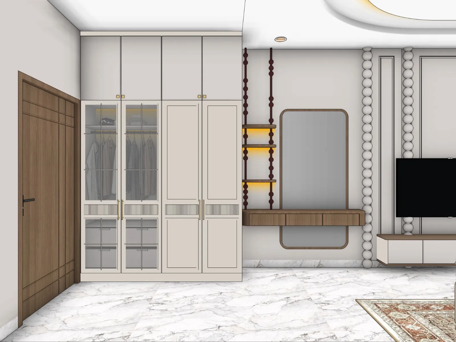 SketchUp screenshot of a wardrobe and dresser corner